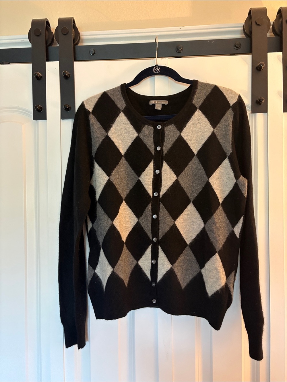 Apt. 9 Black and Gray Argyle cashmere Cardigan